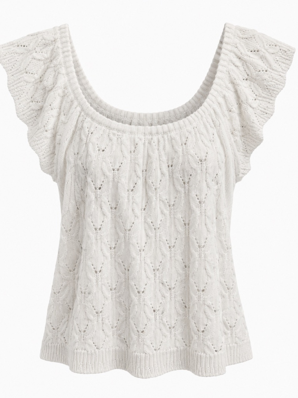 Cable Knit Ruffle Sleeve Sweater Top